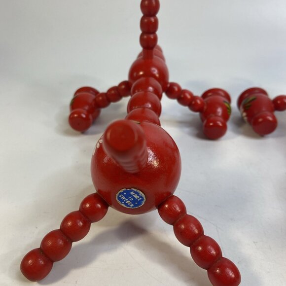 Swedish Traditional Bobbin Candle Holders 3 Arm Hand Painted Wood Red Set of 3 - Picture 9 of 10